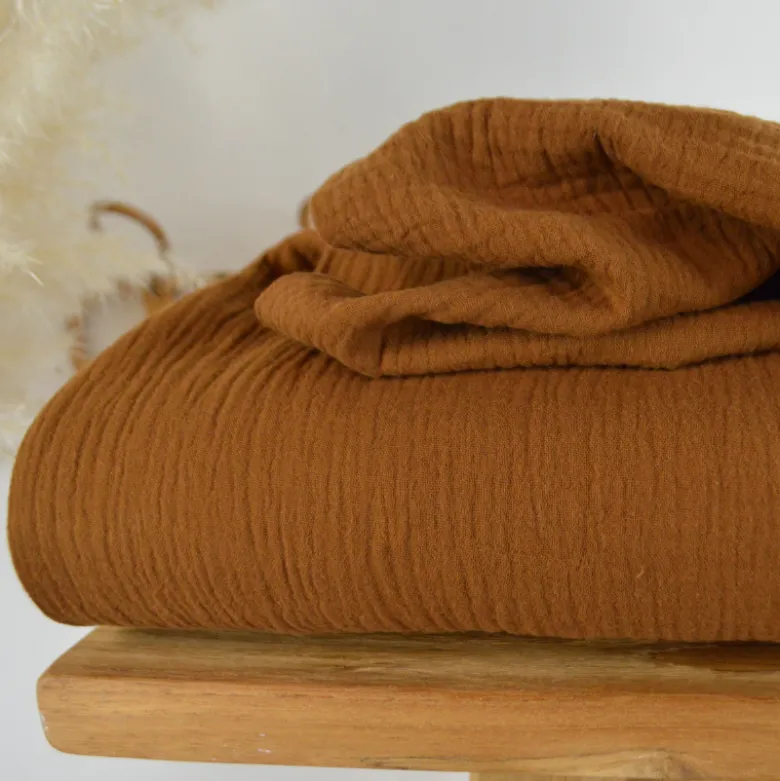 Tissu Double gaze coton Tabac - OEKO TEX