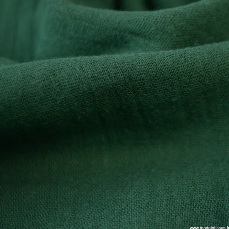 Tissu Double gaze coton vert bouteille - OEKO TEX