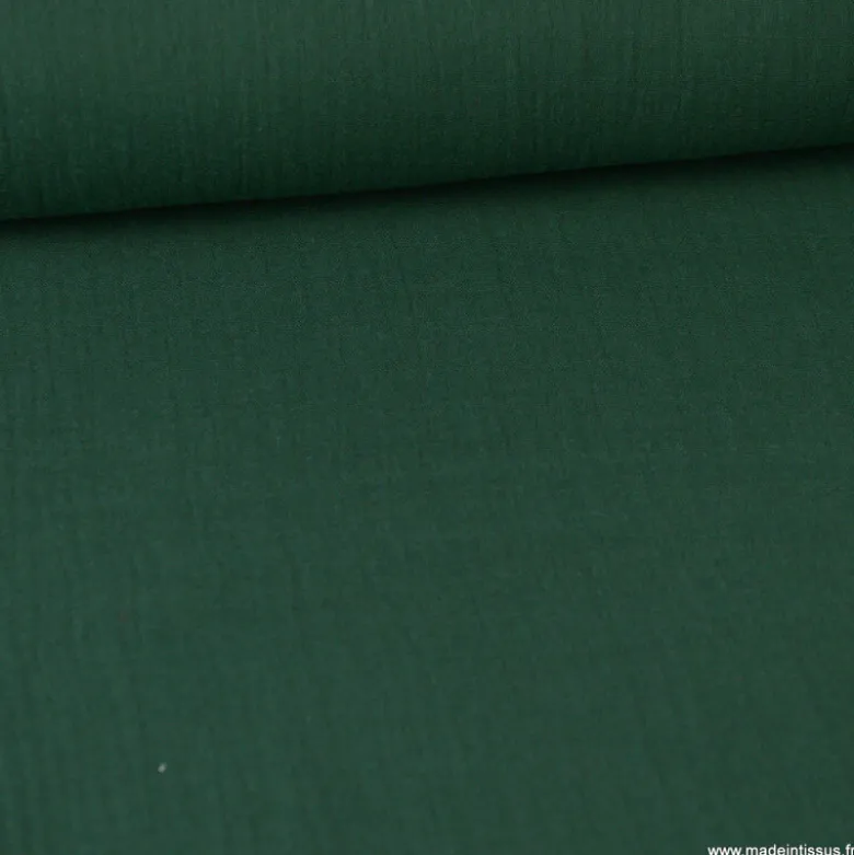 Tissu Double gaze coton vert bouteille - OEKO TEX