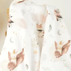 Tissu double gaze de coton Alya Oeko-Tex animaux & nuages fond blanc