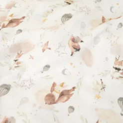 Tissu double gaze de coton Alya Oeko-Tex animaux & nuages fond blanc