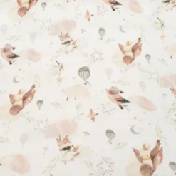 Tissu double gaze de coton Alya Oeko-Tex animaux & nuages fond blanc