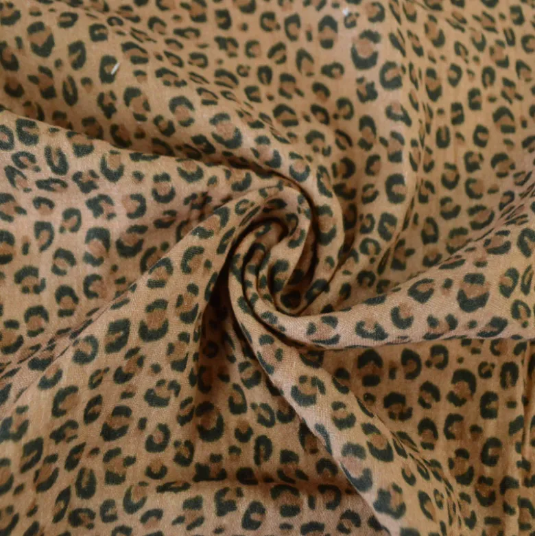 Tissu double gaze de coton Balzac motif Léopard fond camel