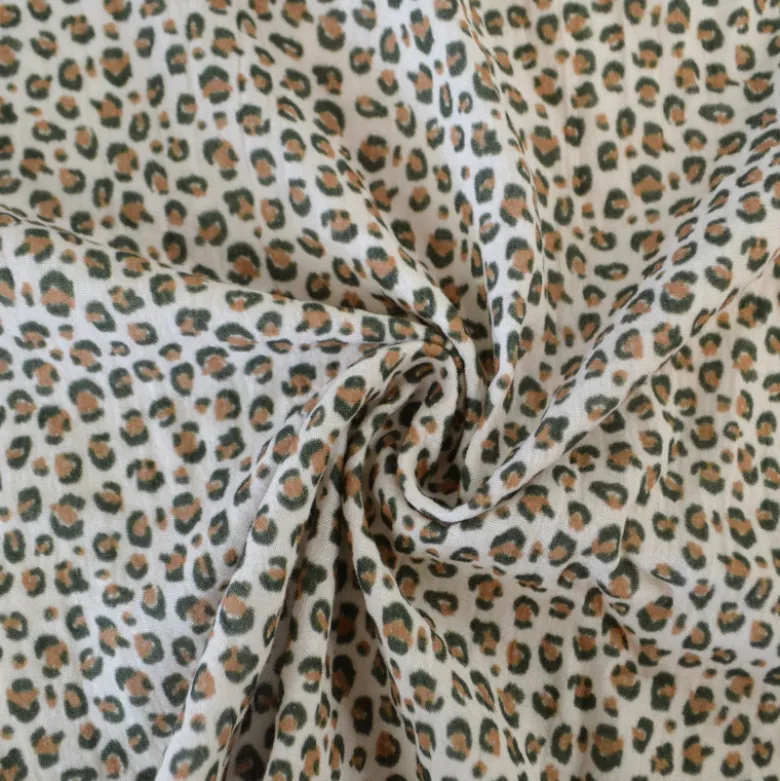 Tissu double gaze de coton Balzac motif Léopard fond écru