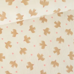 Tissu double gaze de coton Bio Poppy motif oiseaux fond Ecru