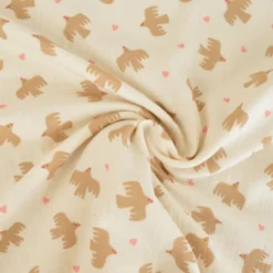 Tissu double gaze de coton Bio Poppy motif oiseaux fond Ecru