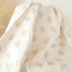 Tissu double gaze de coton Bio Poppy motif oiseaux fond Blanc