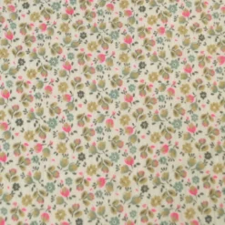Tissu double gaze de coton Caseille fleurs rose fluo fond écru