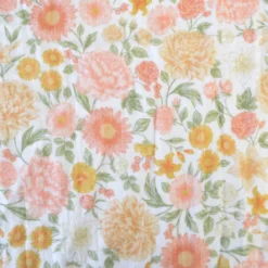 Tissu double gaze de coton Elisabeth motif fleurs tons roses et Abricot