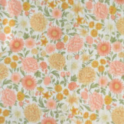 Tissu double gaze de coton Elisabeth motif fleurs tons roses et Abricot