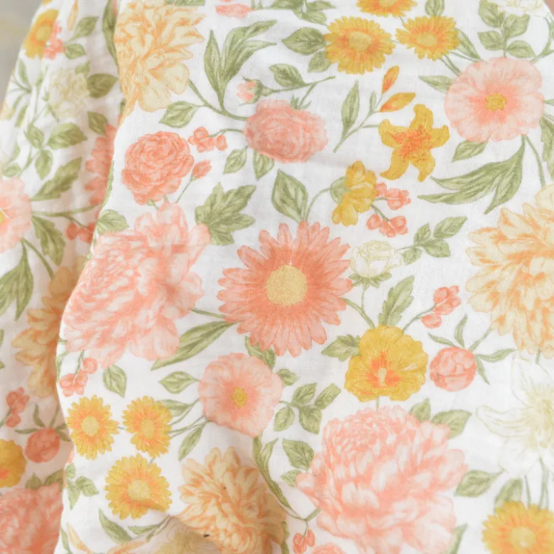 Tissu double gaze de coton Elisabeth motif fleurs tons roses et Abricot