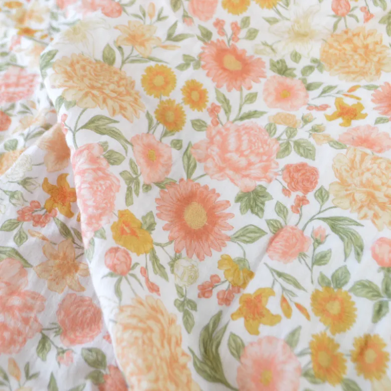 Tissu double gaze de coton Elisabeth motif fleurs tons roses et Abricot