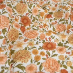 Tissu double gaze de coton Elisabeth motif fleurs tons orangés et rose