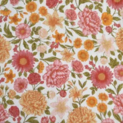Tissu double gaze de coton Elisabeth motif fleurs tons roses et ocre