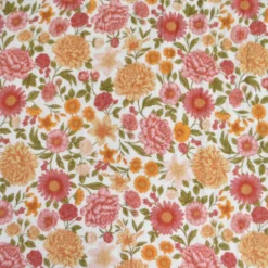 Tissu double gaze de coton Elisabeth motif fleurs tons roses et ocre