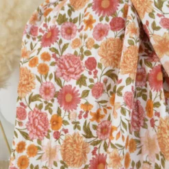 Tissu double gaze de coton Elisabeth motif fleurs tons roses et ocre