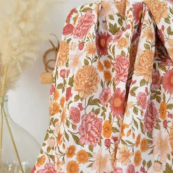 Tissu double gaze de coton Elisabeth motif fleurs tons roses et ocre
