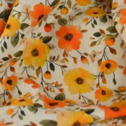 Tissu double gaze de coton Ezia fleurs orange et jaune
