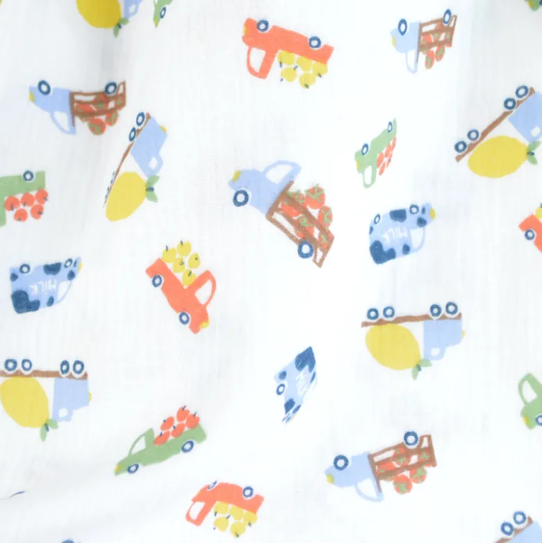 Tissu double gaze de coton Fresh motif camions bleus