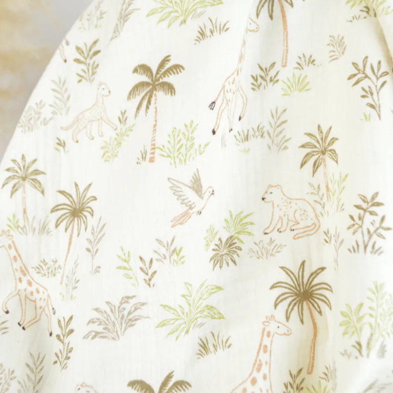 Tissu double gaze de coton Gokama motif palmiers et animaux savane