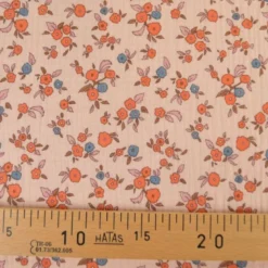 Tissu double gaze de coton June fleurs fond rose skin