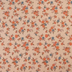 Tissu double gaze de coton June fleurs fond rose skin