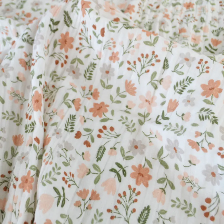 Tissu double gaze de coton Leopold motif fleurs des champs Marsala