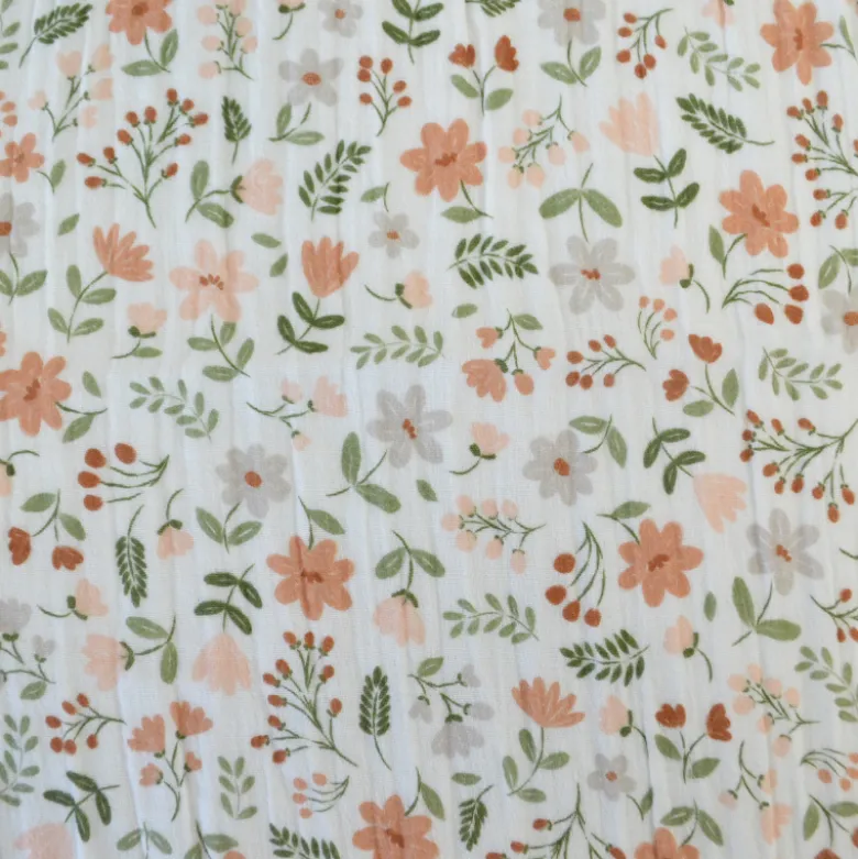Tissu double gaze de coton Leopold motif fleurs des champs Marsala