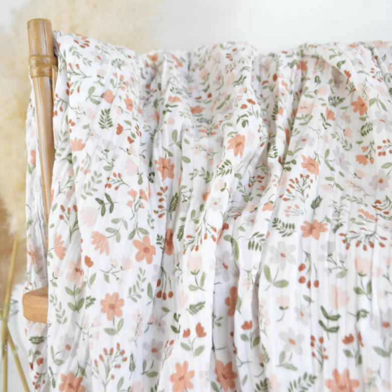 Tissu double gaze de coton Leopold motif fleurs des champs Marsala