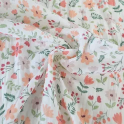 Tissu double gaze de coton Leopold motif fleurs des champs Rose