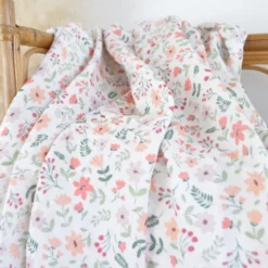Tissu double gaze de coton Leopold motif fleurs des champs Rose