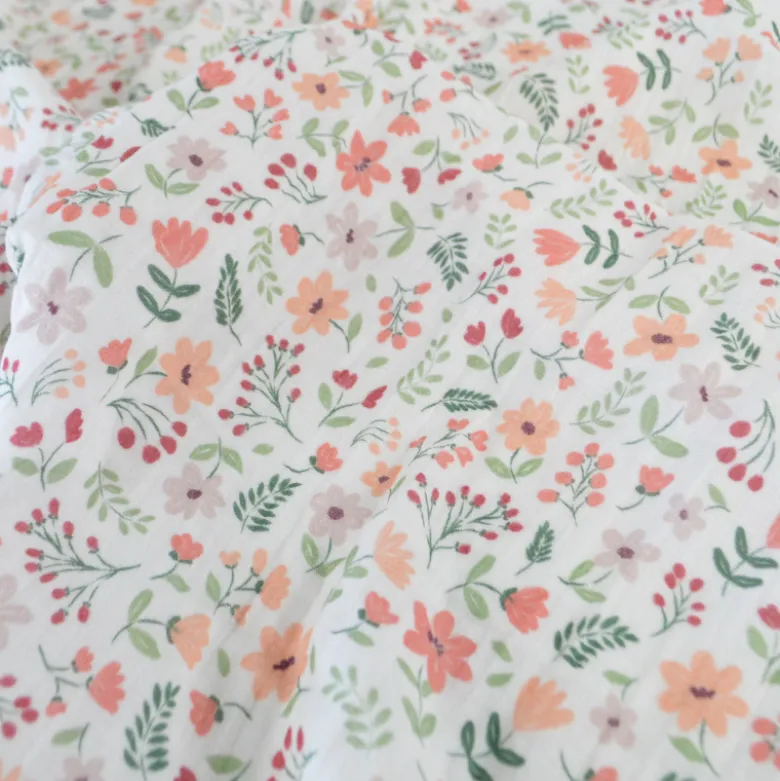 Tissu double gaze de coton Leopold motif fleurs des champs Rose