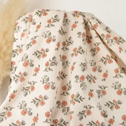 Tissu double gaze de coton Lina fleurs fond Latté