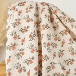Tissu double gaze de coton Lina fleurs fond Latté