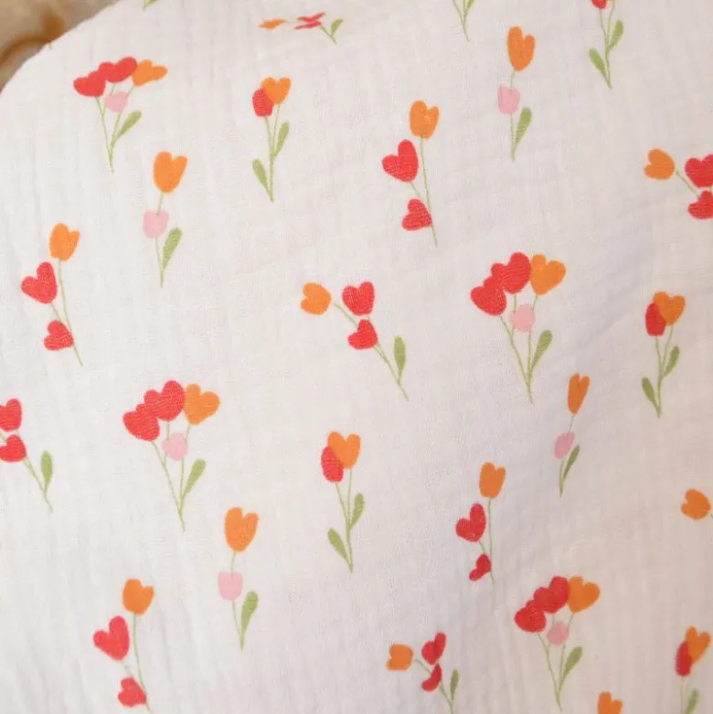 Tissu double gaze de coton Mariotte motif fleurs coeurs