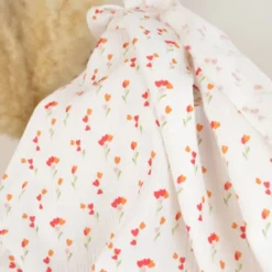 Tissu double gaze de coton Mariotte motif fleurs coeurs
