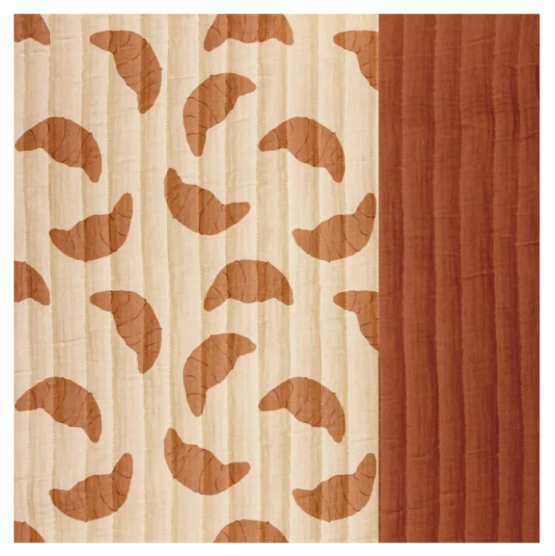 Tissu double gaze de coton matelassé croissants nude envers toffee
