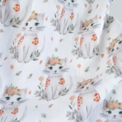 Tissu double gaze de coton Minoshka motif chats fond blanc