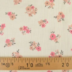 Tissu double gaze de coton Molisa fleurs rose fond écru
