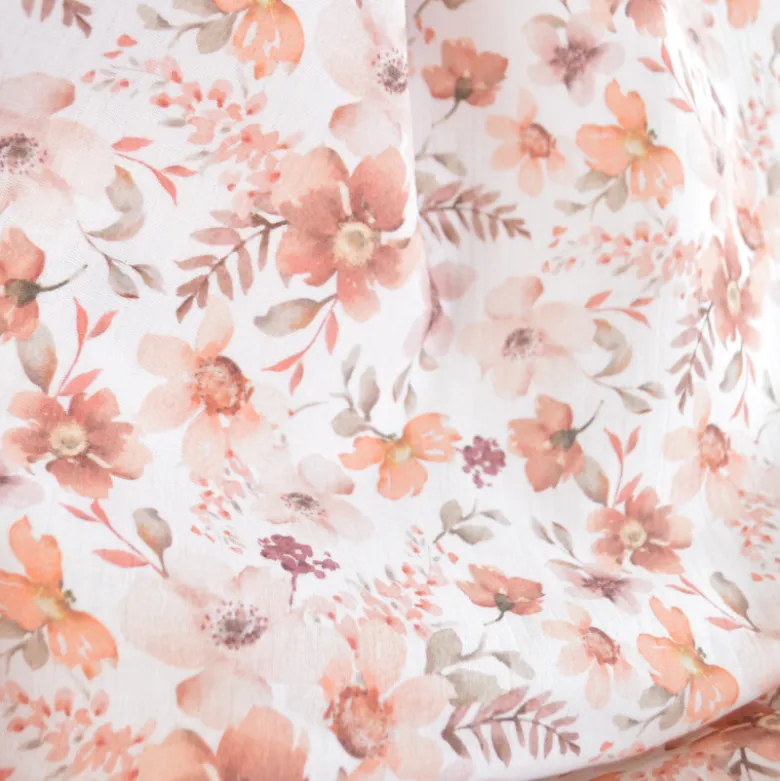 Tissu Double Gaze de Coton Motif Fleurs Ava – Tons Rose et Terracotta