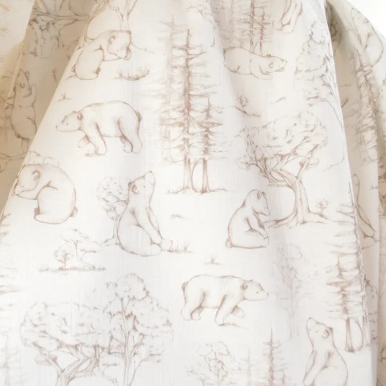Tissu Double Gaze de Coton – Motif Ours et Forêt de Sapins