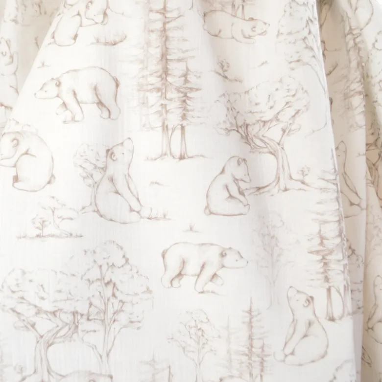 Tissu Double Gaze de Coton – Motif Ours et Forêt de Sapins