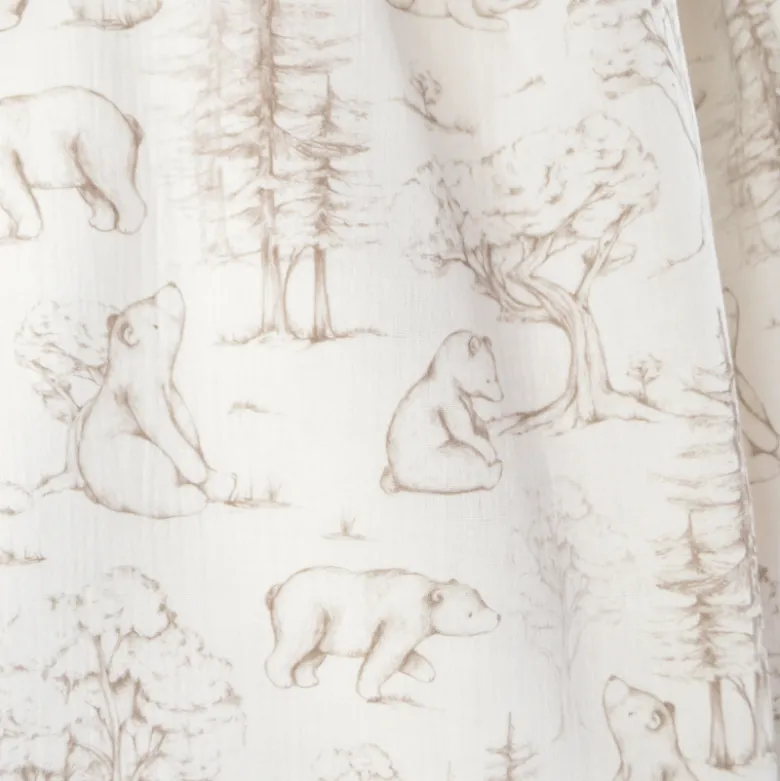 Tissu Double Gaze de Coton – Motif Ours et Forêt de Sapins
