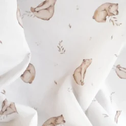 Tissu Double Gaze de Coton – Motif Ours Sauvages – Fond Blanc