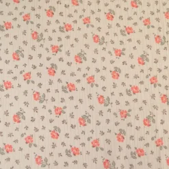 Tissu double gaze de coton Olympe fleurs rose fond latté