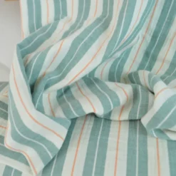 Tissu double gaze de coton Poppy motif rayures bleues fond naturel - OEKO TEX