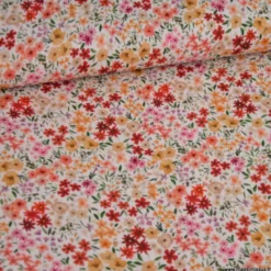 Tissu double gaze de coton Romane motif fleurs rouges et jaunes - OEKO TEX