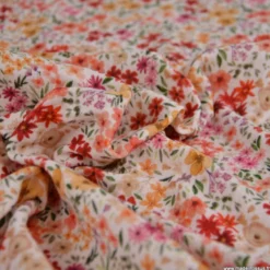 Tissu double gaze de coton Romane motif fleurs rouges et jaunes - OEKO TEX