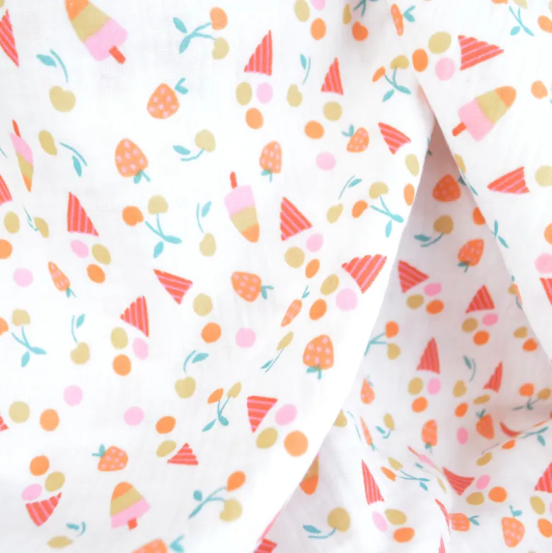 Tissu double gaze de coton Yummy motif cornets de glaces et esquimaux