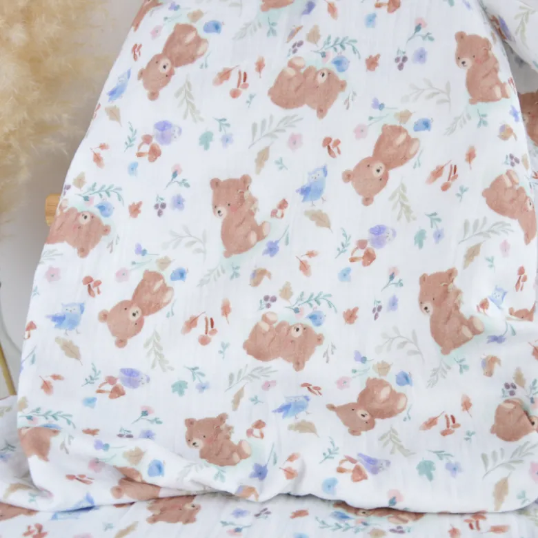 Tissu Double gaze Kalou motif oursons beige - OEKO TEX